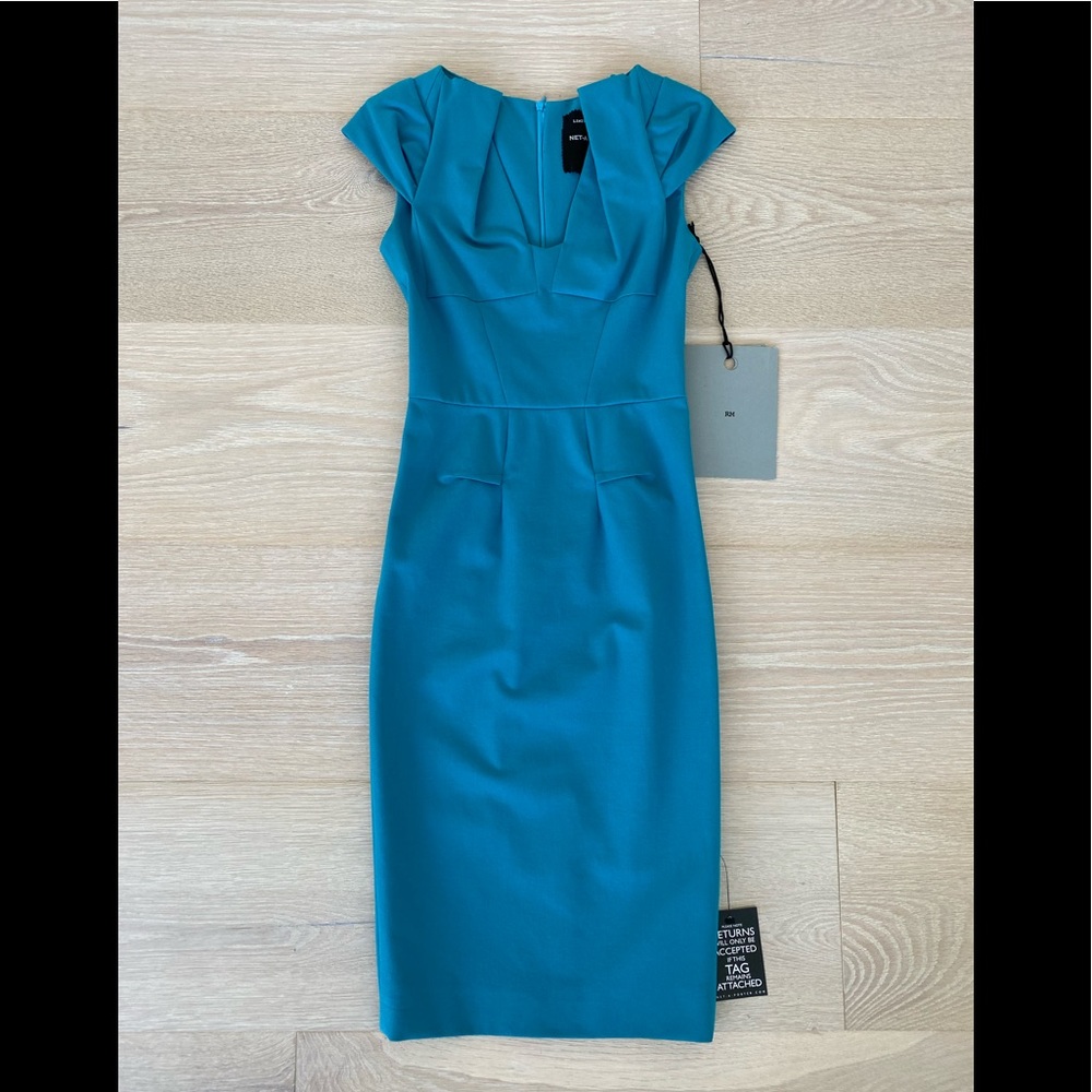 NWT New ROLAND MOURET Mona Petrol Blue Fitted Dress 2